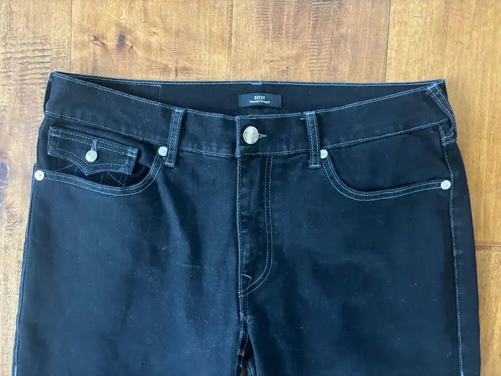 True Religion Ricky Relaxed Straight Men's Black Jeans, Size 36